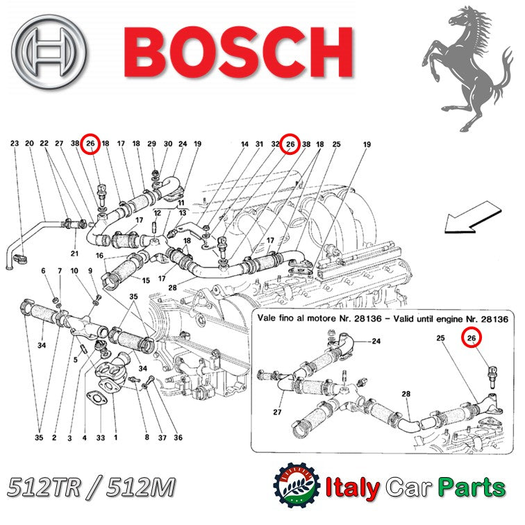 水温センサー クーラントテンプセンサー フェラーリ 348 F355 550 512TR 456 F50など ラジエター Bosch製