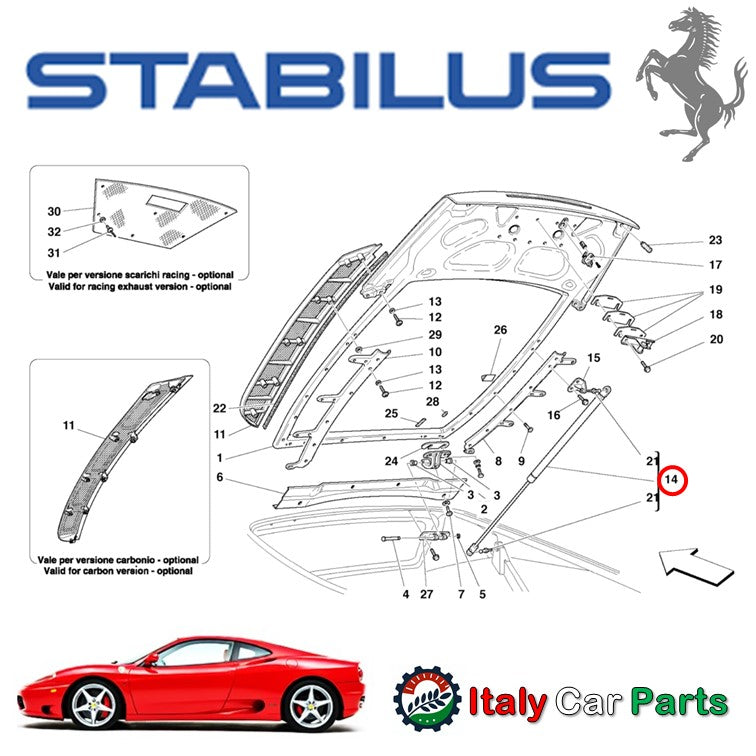 リア エンジンフード ダンパー 360 F430 純正OEM Stabilus フェラーリ Ferrari モデナ チャレンジストラダーレ スクーデリア 2本セット