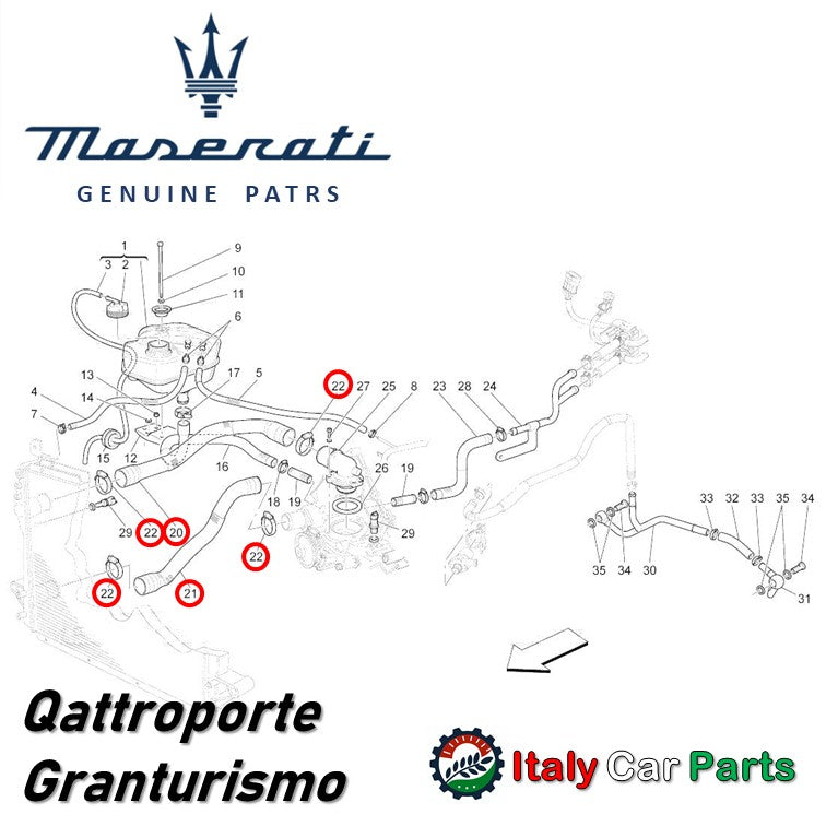 ラジエターホース クアトロポルテ グラントゥーリズモ 4.2L用 マセラティ純正 クーラント 冷却水 ホースバンド付き