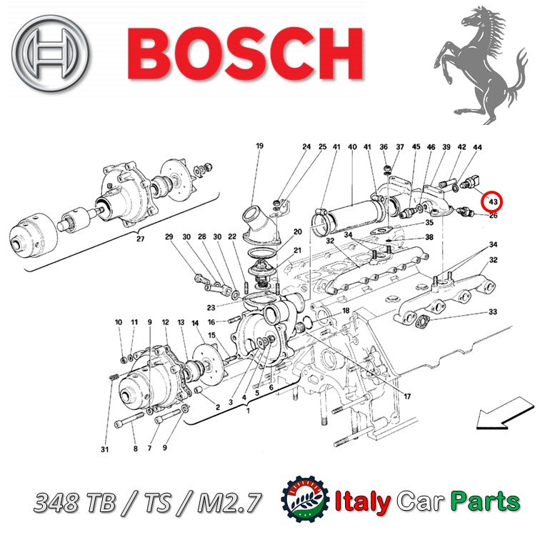水温センサー クーラントテンプセンサー フェラーリ 348 F355 550 512TR 456 F50など ラジエター Bosch製