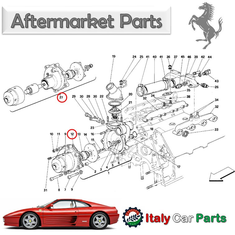 ウオーターポンプ 348 フェラーリ Ferrari ガスケット セット モンディアル Mondial アルミインペラー 水漏れ 冷却 ラジエター クーラント