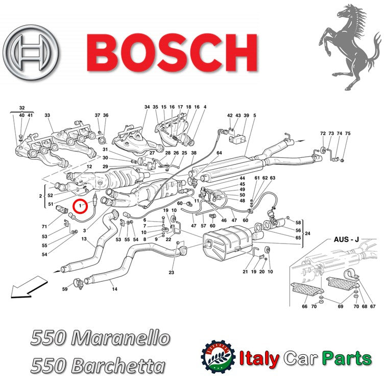 ラムダセンサー O2 F355 XR M5.2 456M GT GTA 550 BOSCH フェラーリ Ferrari マラネロ バルケッタ
