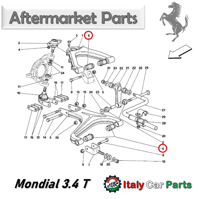 フロント サスペンション ブッシュ キット 348 512TR 512M テスタロッサ モンディアル フェラーリ Ferrari Testarossa アッパー ロワ