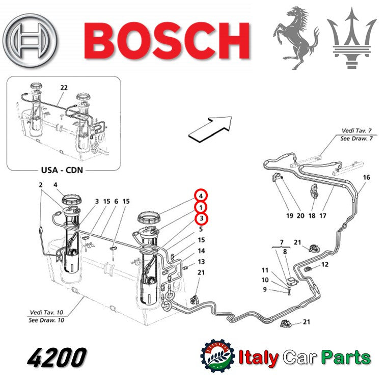 フューエルポンプ 燃料ポンプ フェラーリ 612 599 マセラティ 4200 グランスポーツ 純正OEM Bosch Maserari Ferrari ナット ガスケット