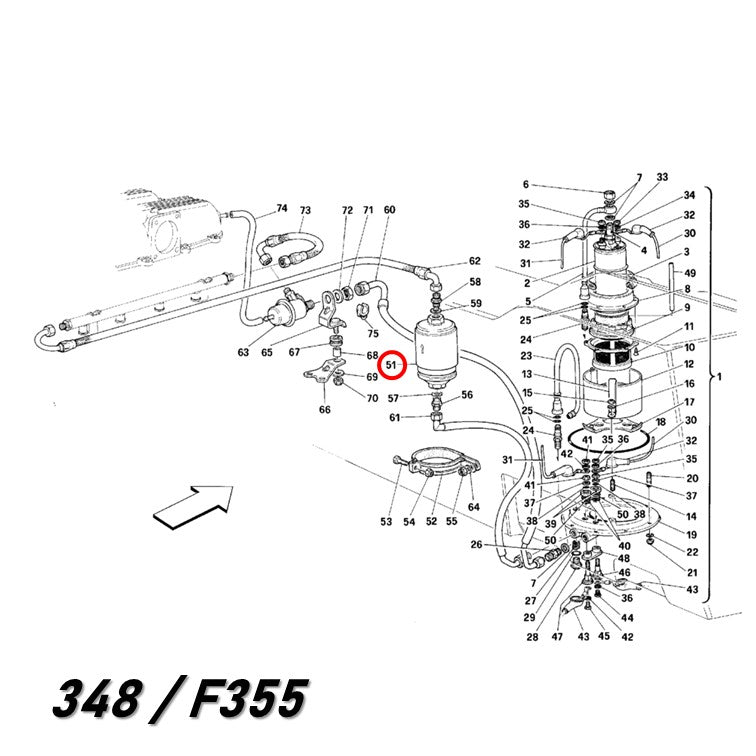 フューエルフィルター 348 355 456 512 550 フェラーリ 74mmタイプ UFI Sofima