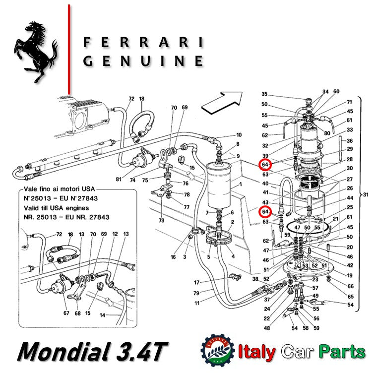 ユニオン Oリング 4個セット フューエルポンプ 348 355 Mondial 3.4T フェラーリ 純正 燃料 Ferrari