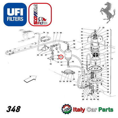 フューエルフィルター 328 348 355 512 Mondial Testarossa テスタロッサ フェラーリ 81mmタイプ UFI Sofima