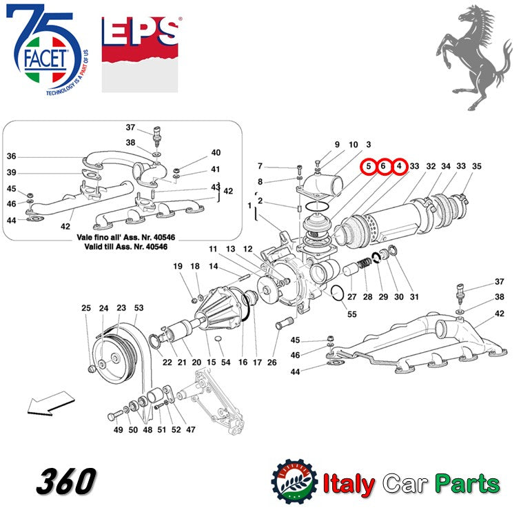 サーモスタット ガスケット Oリング 360 456 550 575 612 フェラーリ Ferrari Facet EPS