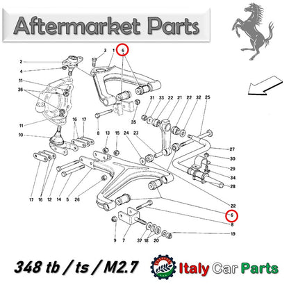 フロント サスペンション ブッシュ キット 348 512TR 512M テスタロッサ モンディアル  フェラーリ Ferrari Testarossa アッパー ロワ