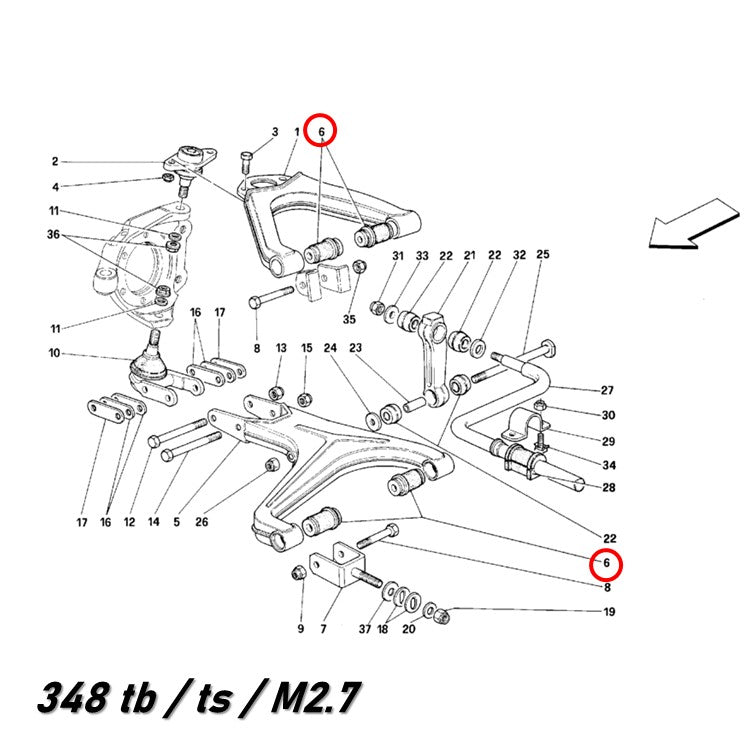 フロント サスペンション ブッシュ キット 348 512TR 512M テスタロッサ モンディアル  フェラーリ Ferrari Testarossa アッパー ロワ