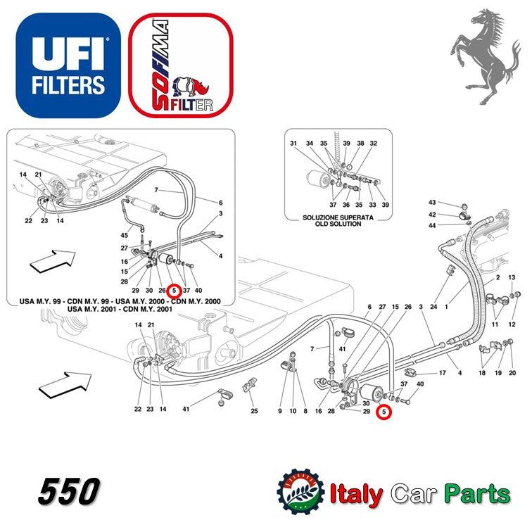 フューエルフィルター 348 355 456 512 550 フェラーリ 74mmタイプ UFI Sofima