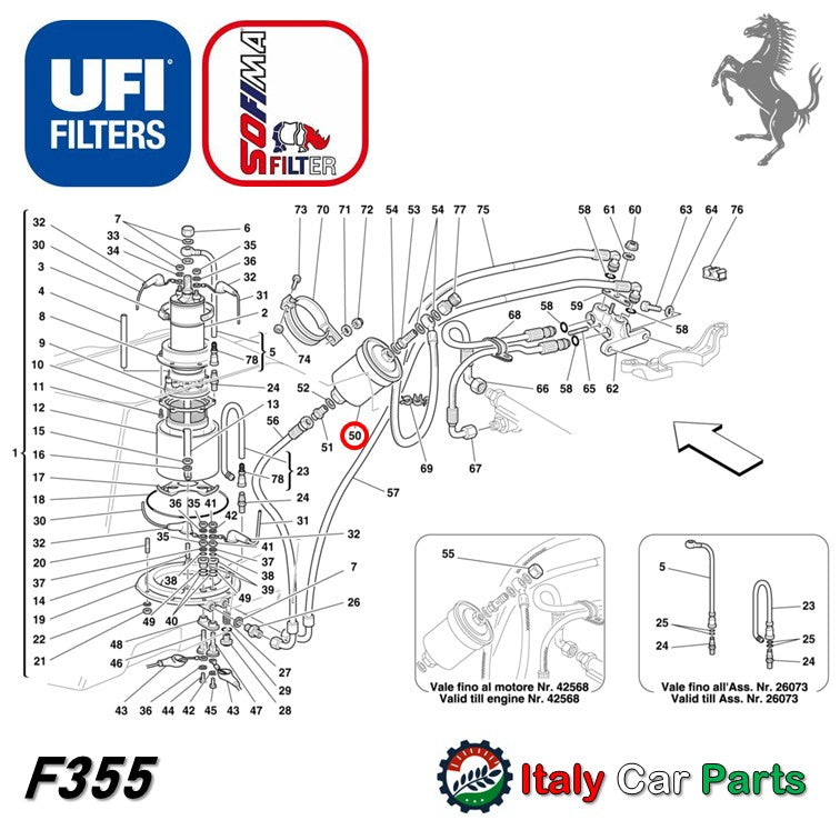 フューエルフィルター 328 348 355 512 Mondial Testarossa テスタロッサ フェラーリ 81mmタイプ UFI Sofima