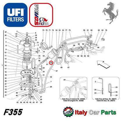フューエルフィルター 328 348 355 512 Mondial Testarossa テスタロッサ フェラーリ 81mmタイプ UFI Sofima