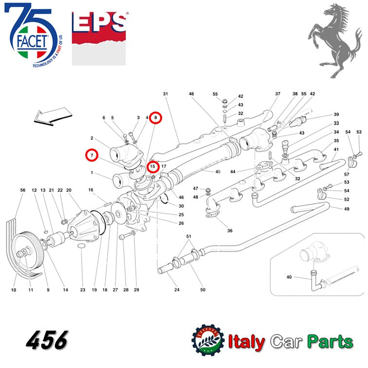 サーモスタット ガスケット Oリング 360 456 550 575 612 フェラーリ Ferrari Facet EPS