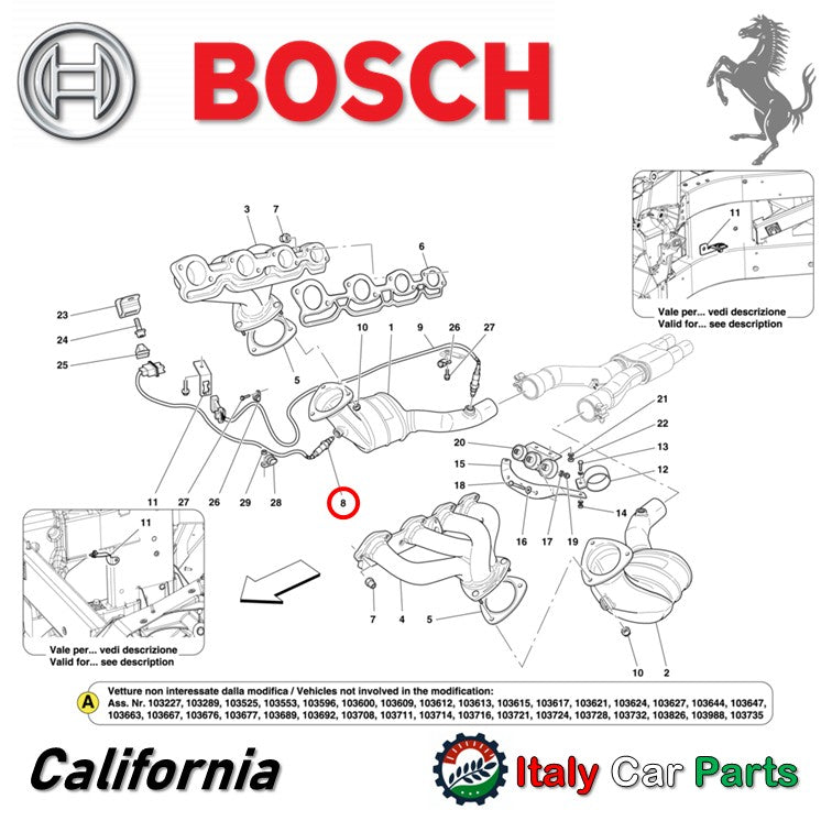 ラムダセンサー O2センサー フロント 458 California FF クアトロポルテ グラントゥーリズモ グランカブリオ マセラティ フェラーリ Bosch