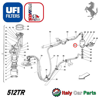 フューエルフィルター 328 348 355 512 Mondial Testarossa テスタロッサ フェラーリ 81mmタイプ UFI Sofima