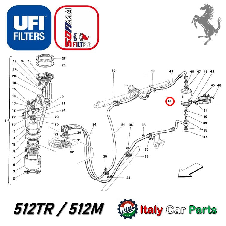 フューエルフィルター 348 355 456 512 550 フェラーリ 74mmタイプ UFI Sofima