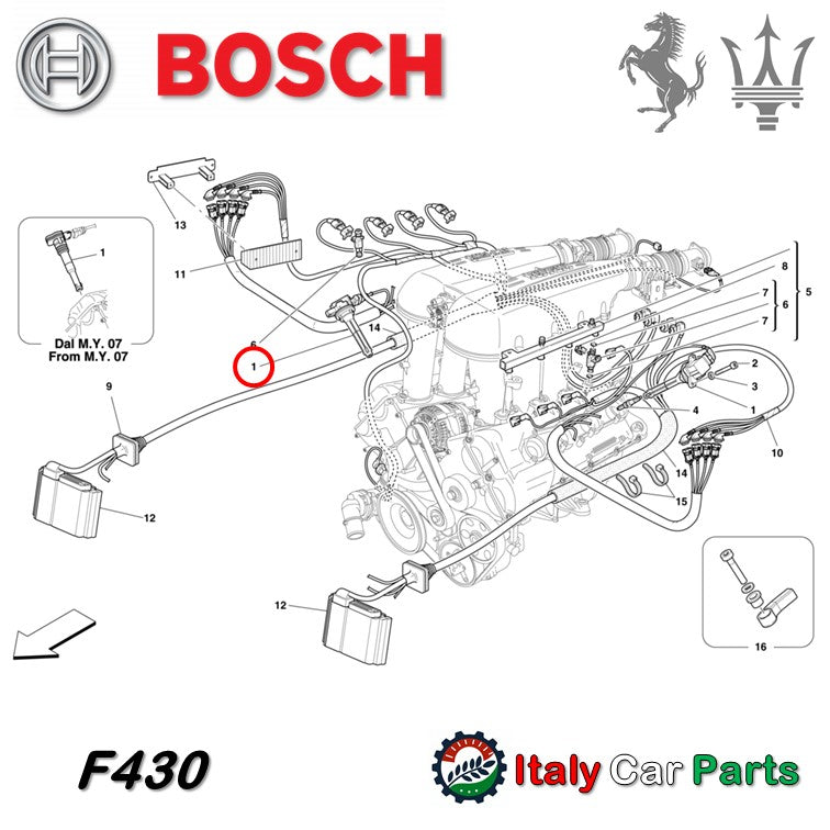 イグニッションコイル F430 4200 Gransport フェラーリ マセラティ フロント側 Maserati Ferrari グランスポーツ 純正 OEM Bosch ボッシュ