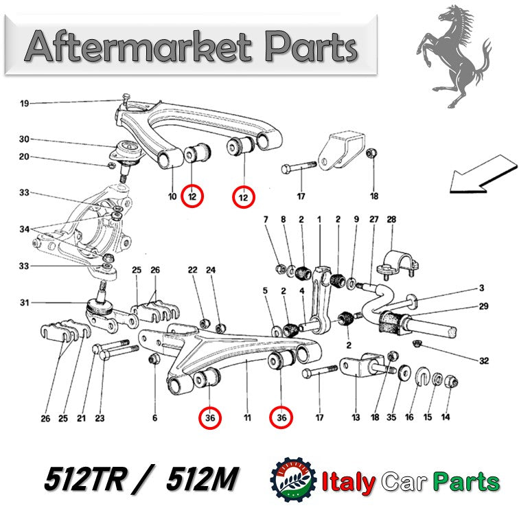 フロント サスペンション ブッシュ キット 348 512TR 512M テスタロッサ モンディアル  フェラーリ Ferrari Testarossa アッパー ロワ