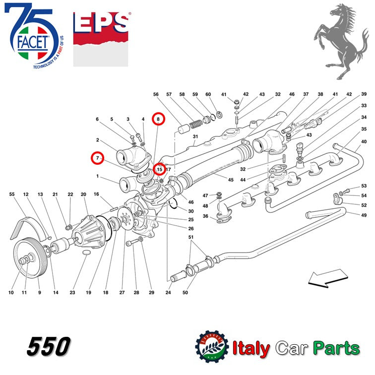 サーモスタット ガスケット Oリング 360 456 550 575 612 フェラーリ Ferrari Facet EPS