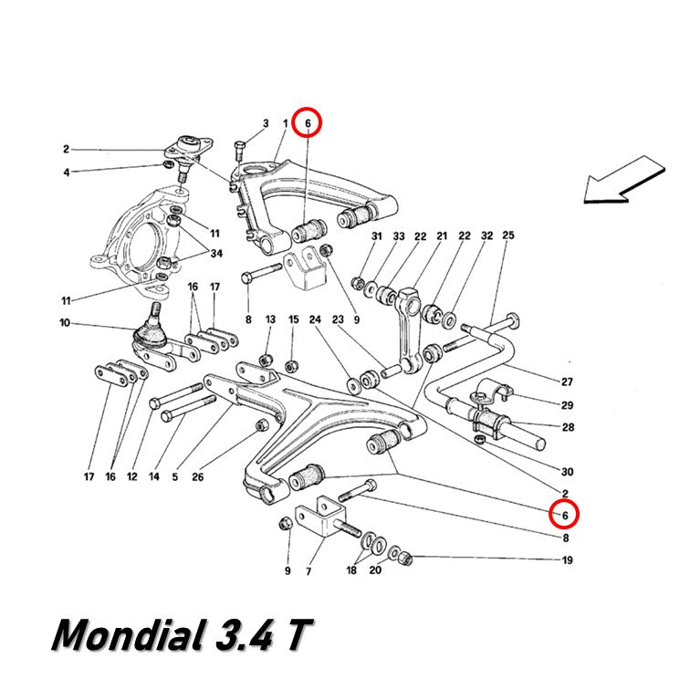 フロント サスペンション ブッシュ キット 348 512TR 512M テスタロッサ モンディアル  フェラーリ Ferrari Testarossa アッパー ロワ