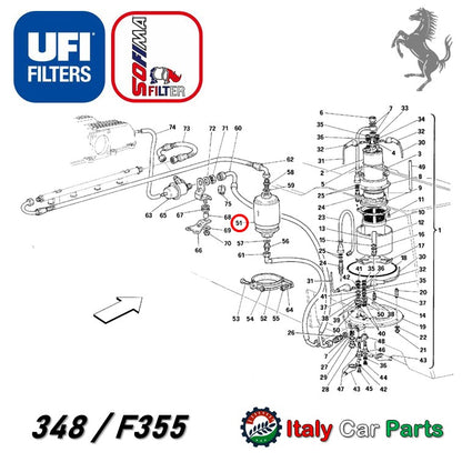 フューエルフィルター 348 355 456 512 550 フェラーリ 74mmタイプ UFI Sofima